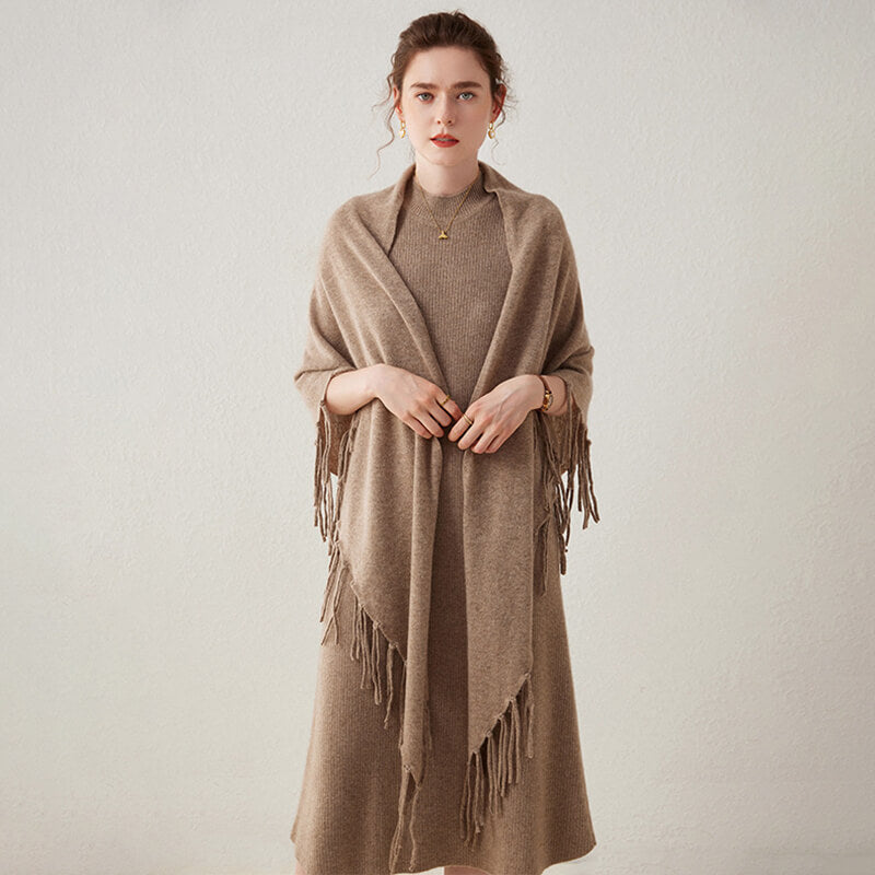Women's Soft Triangle Cashmere Shawl Wrap with Fringe CP042