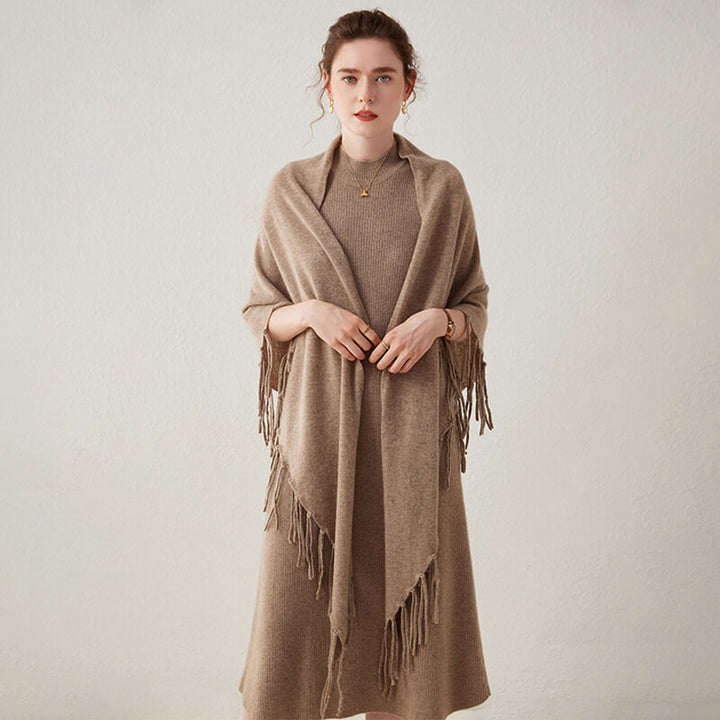 Women's Soft Triangle Cashmere Shawl Wrap with Fringe CP042