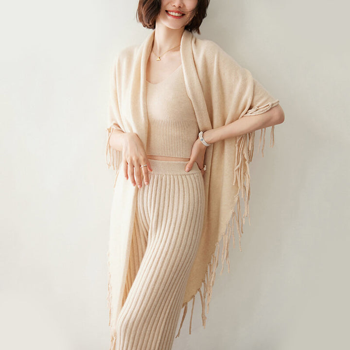Women's Soft Triangle Cashmere Shawl Wrap with Fringe CP042