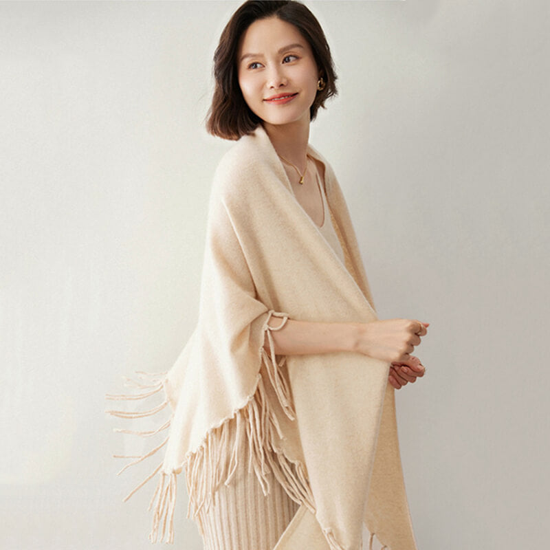 Women's Soft Triangle Cashmere Shawl Wrap with Fringe CP042