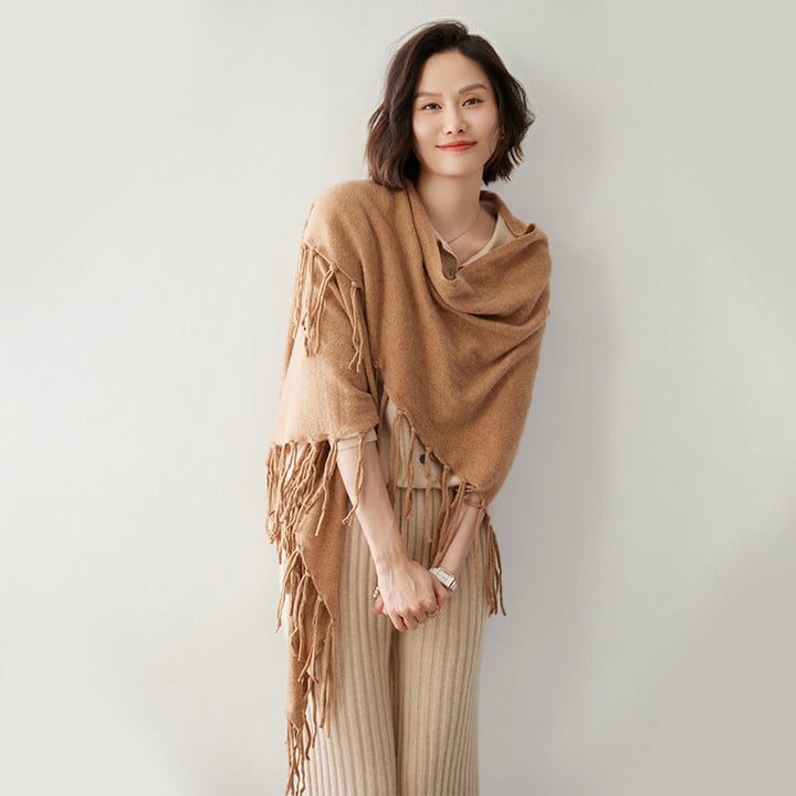 Women's Soft Triangle Cashmere Shawl Wrap with Fringe CP042