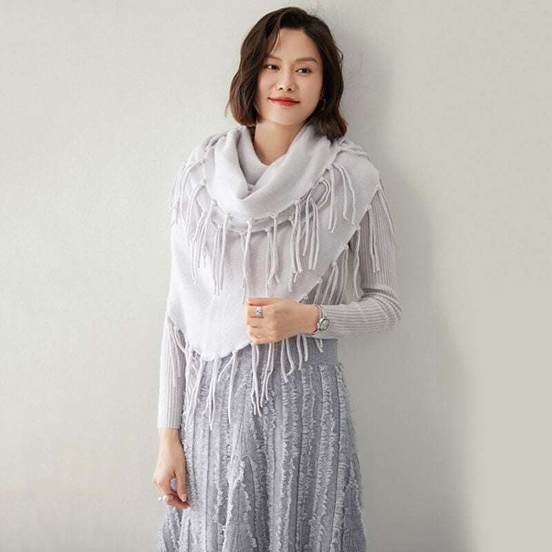 Women's Soft Triangle Cashmere Shawl Wrap with Fringe CP042
