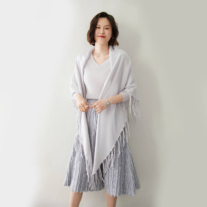 Women's Soft Triangle Cashmere Shawl Wrap with Fringe CP042