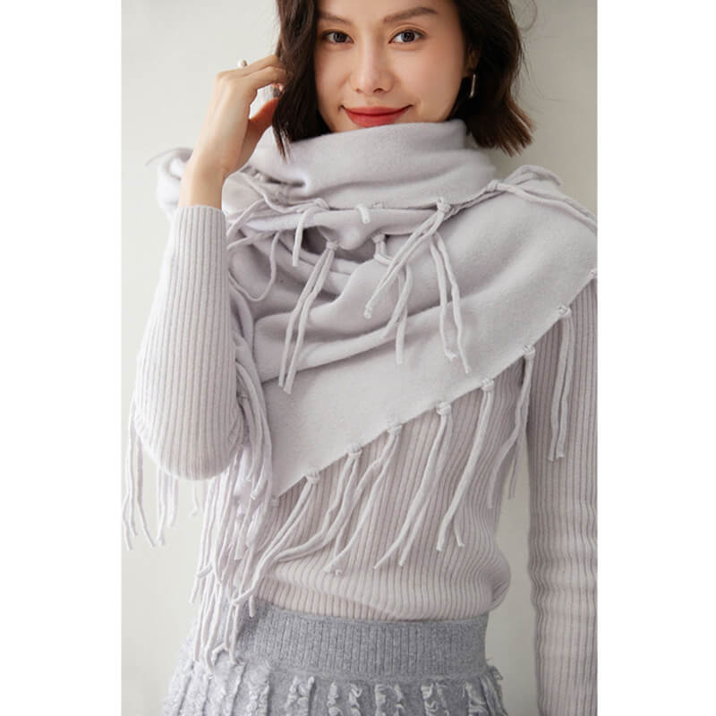 Women's Soft Triangle Cashmere Shawl Wrap with Fringe CP042