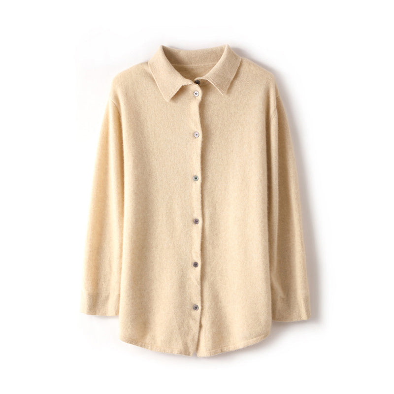 Womens Button Front Cashmere Polo Cardigan Sweater CP016