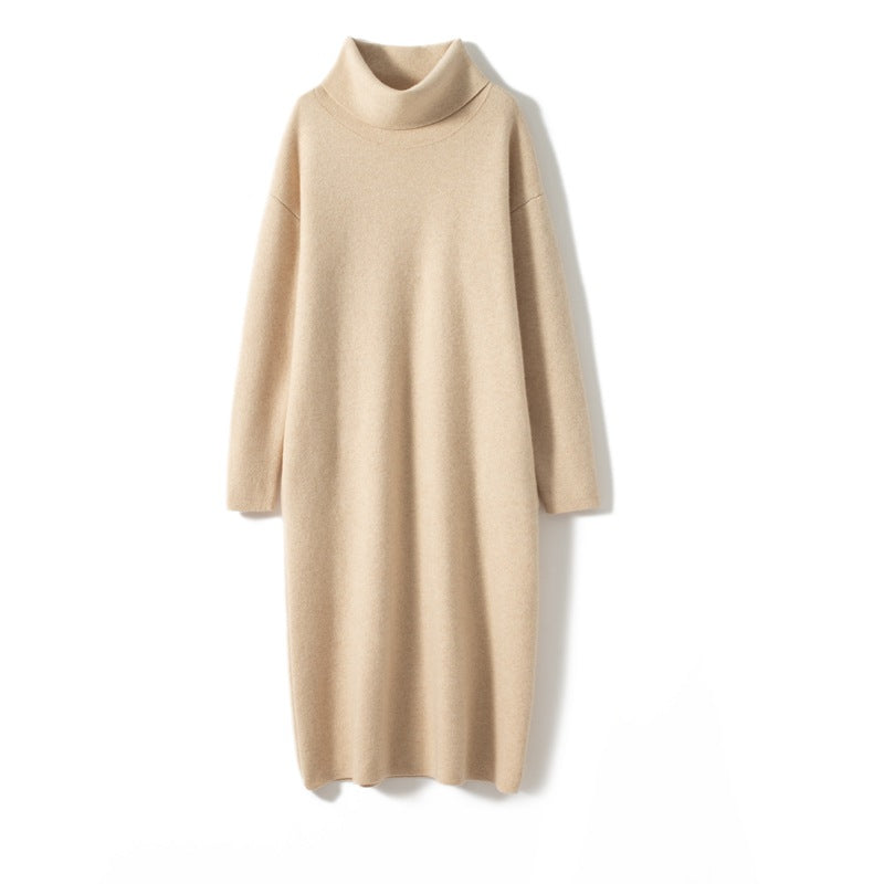 Womens Long Sleeve Cashmere Pullover Sweater Turtleneck Dress CP013