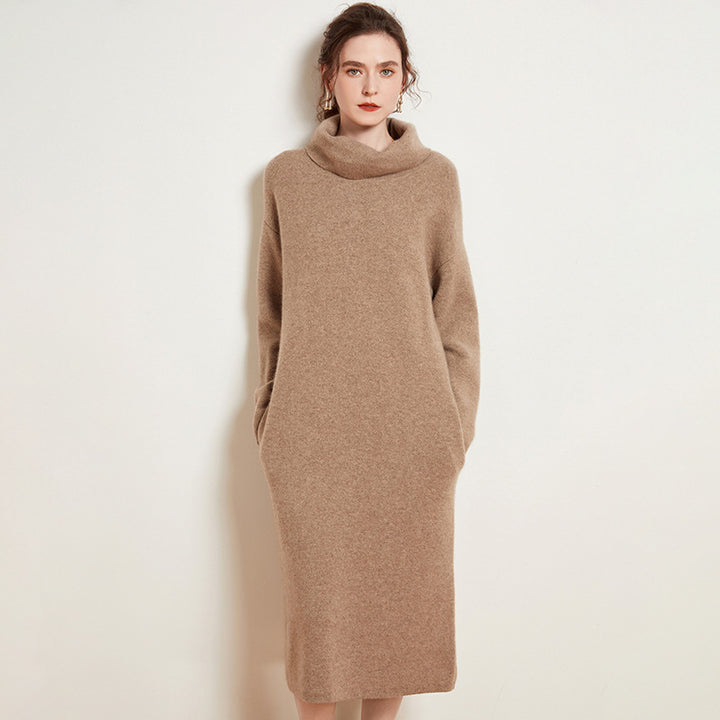 Womens Long Sleeve Cashmere Pullover Sweater Turtleneck Dress CP013