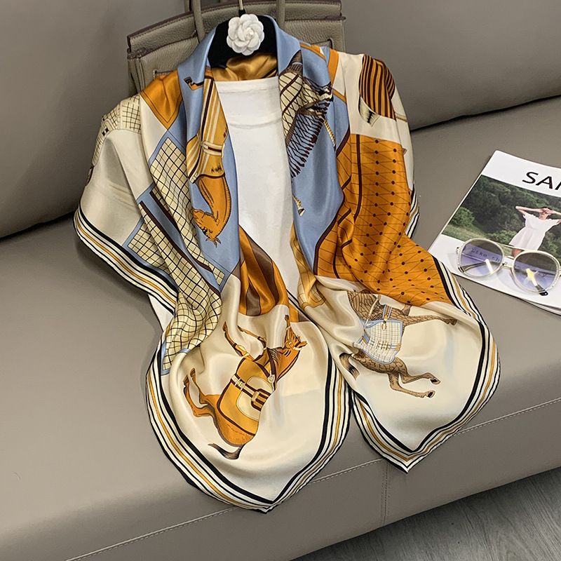 43" x 43" Printed 100% Mulberry Silk Square Scarf for Women Large Luxury Headscarf & Shawl