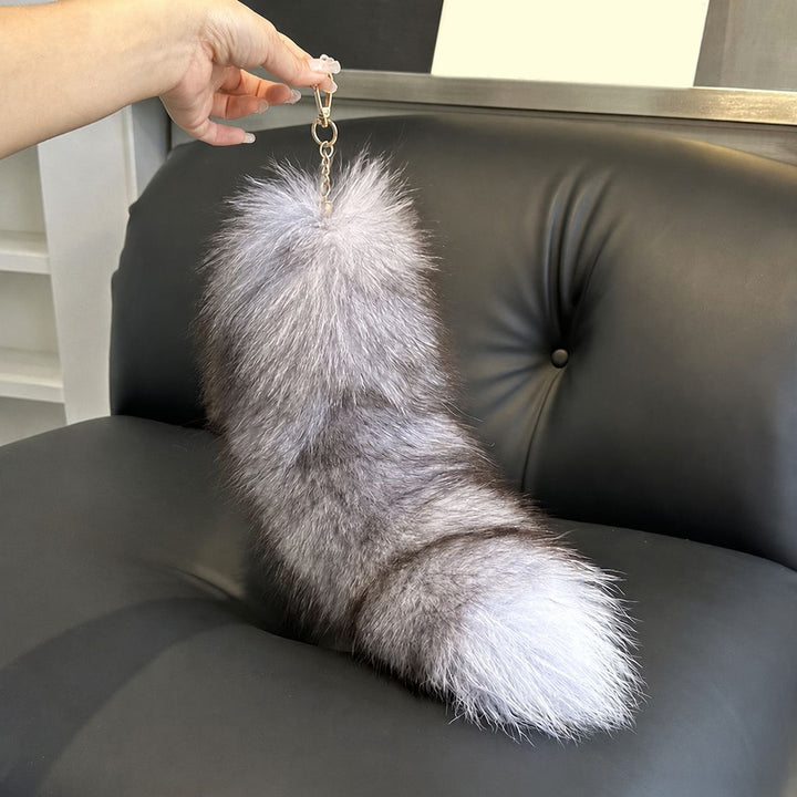 Luxury Real Fox Fur Tail Keychain Long Fluffy Bag Charm