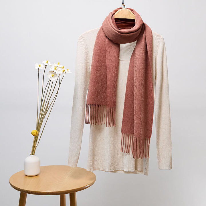 Classic Solid Color Tassel 100% Cashmere Long Scarf