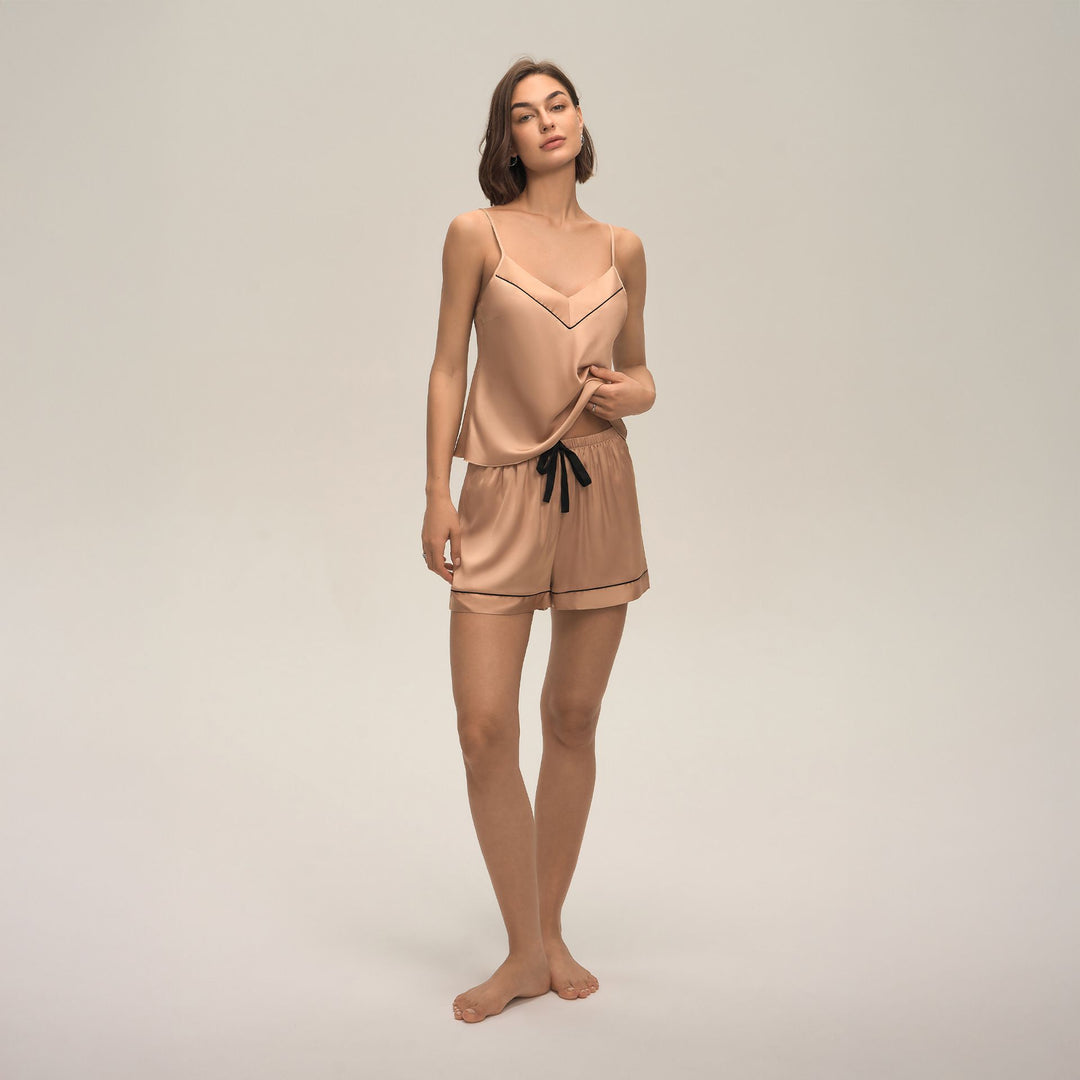 22 Momme Women's Mulberry Silk Camisole Set with Contrast Trimming