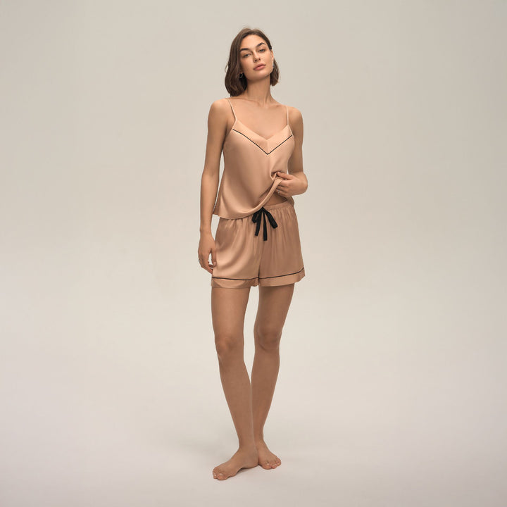 22 Momme Women's Mulberry Silk Camisole Set with Contrast Trimming