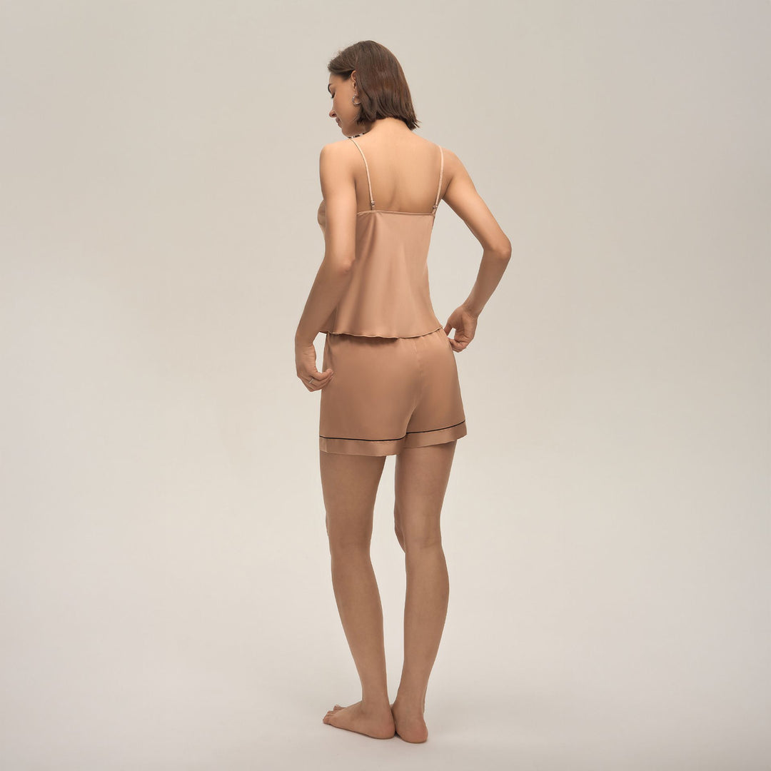 22 Momme Women's Mulberry Silk Camisole Set with Contrast Trimming