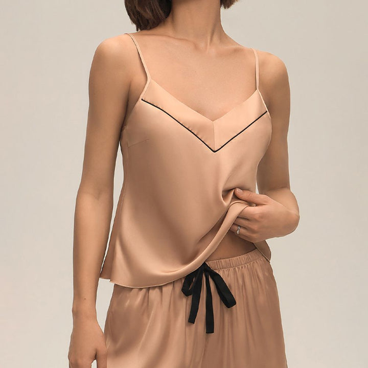 22 Momme Women's Mulberry Silk Camisole Set with Contrast Trimming