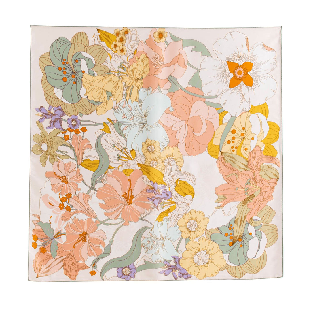 35" x 35" Floral Printed Large Silk Sqaure Scarf Women's Mulberry Silk Head Wrap