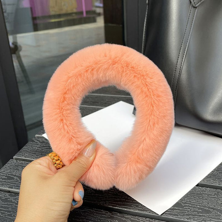Real Rabbit Fur Headband Women's Soft Plush Leopard Print Hair Accessories