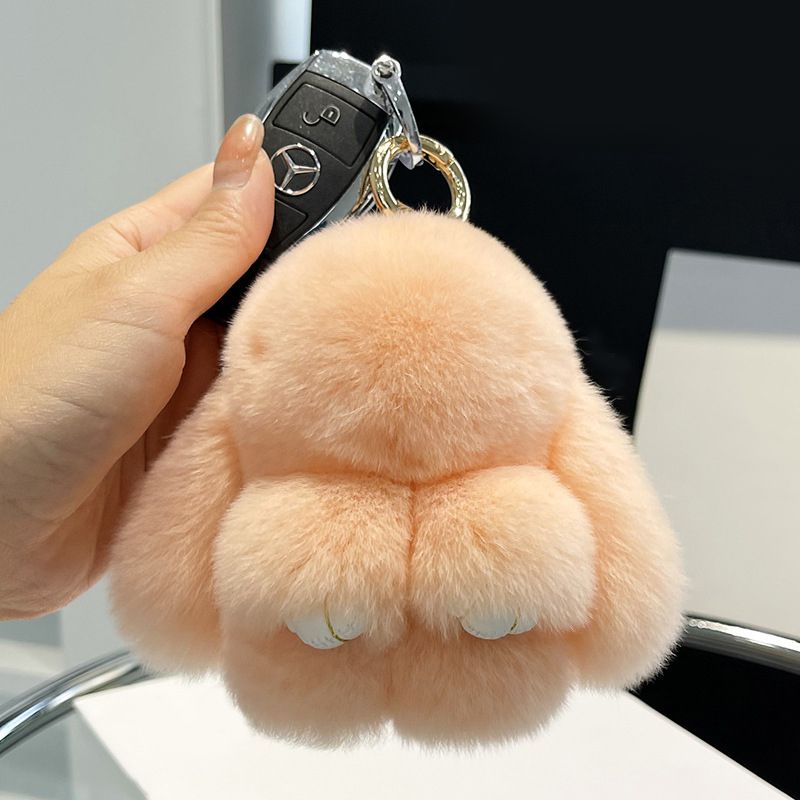 Real Rabbit Fur Bunny Keychain Fluffy Soft Plush Fur Bag Charm with Long Ears