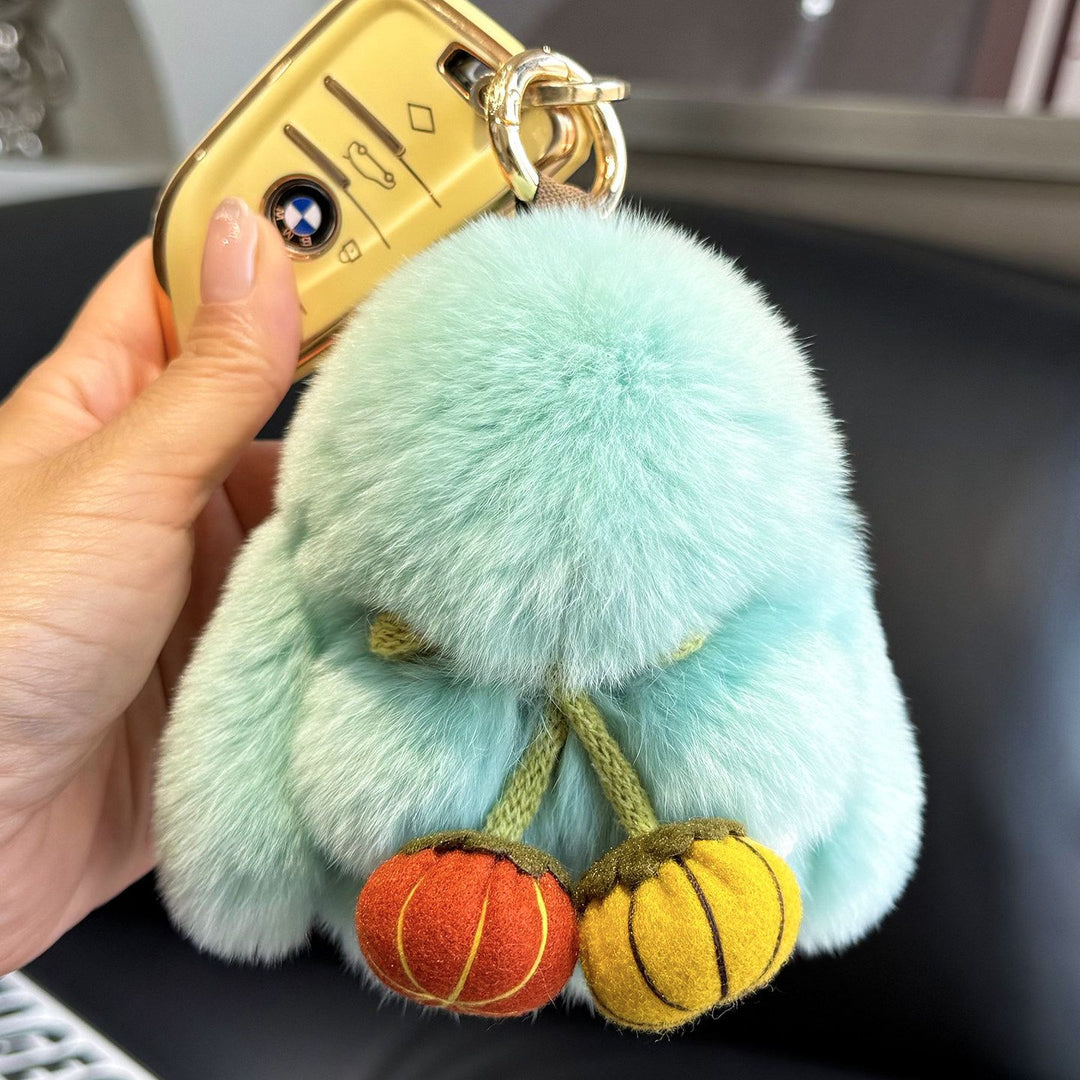 2026 Autumn New Halloween Pumpkin Rabbit Fur Bunny Keychain Soft Fluffy Bag  Car Accessory
