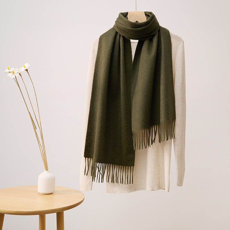 Basic Solid Color Long Cashmere Scarf with Tassels