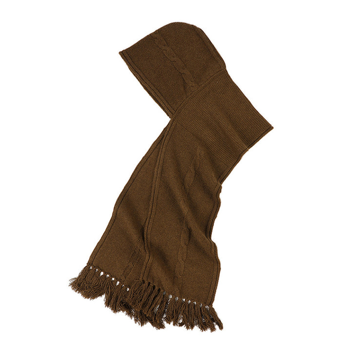 Cashmere Hooded Cable Knit Long Scarf with Fringe