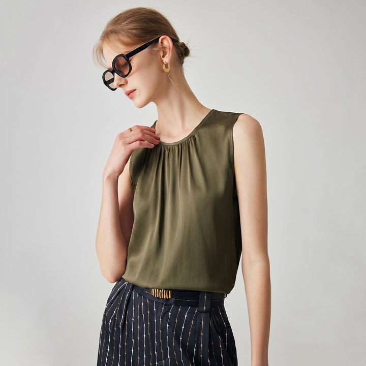 22 Momme Women's Round Neck Sleeveless Silk Shell Top