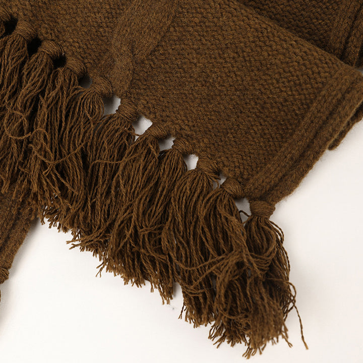 Cashmere Hooded Cable Knit Long Scarf with Fringe