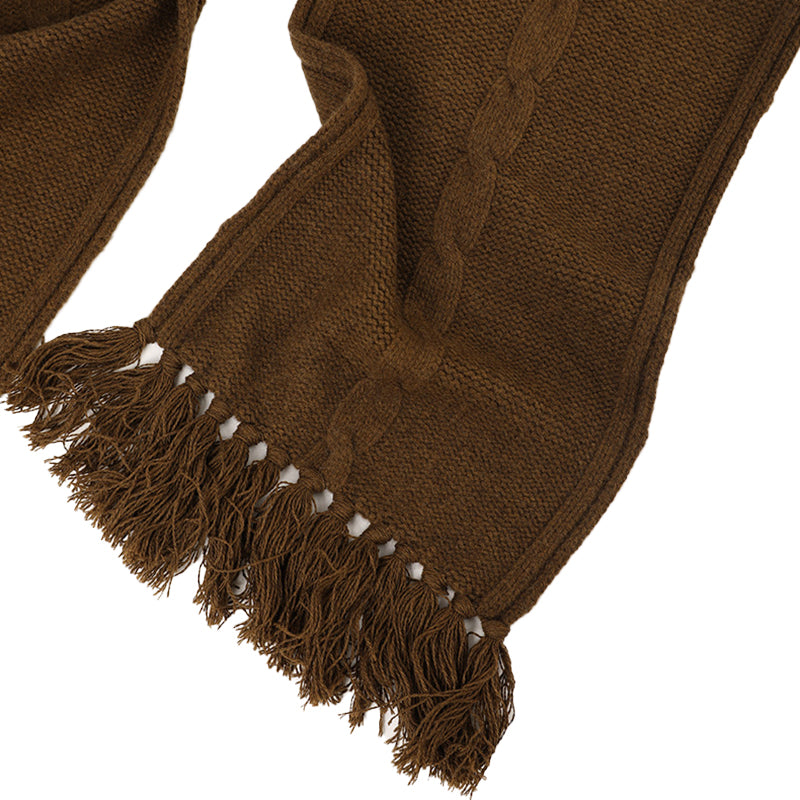 Cashmere Hooded Cable Knit Long Scarf with Fringe