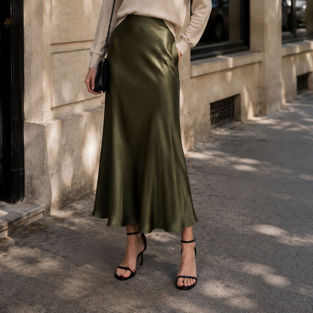 Women's 100% Mulberry Silk Maxi Slip Skirt Elegant High Waist Silk Bias Cut Long Skirt