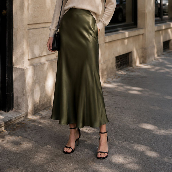 Women's 100% Mulberry Silk Maxi Slip Skirt Elegant High Waist Silk Bias Cut Long Skirt