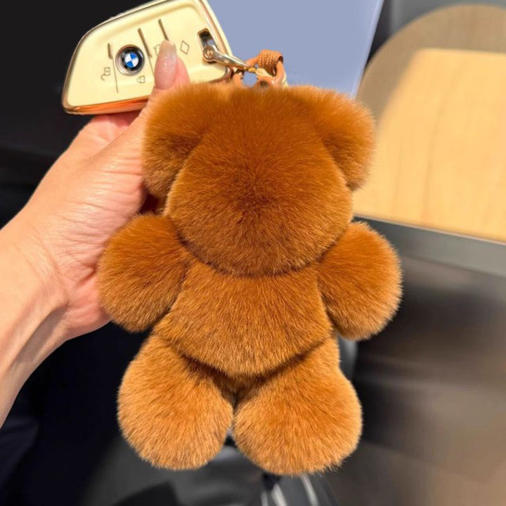Cute Real Rabbit Fur Bear Keychain Soft Plush Teddy Bear Fur Keyring Bag Charm