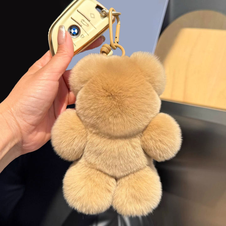 Cute Real Rabbit Fur Bear Keychain Soft Plush Teddy Bear Fur Keyring Bag Charm
