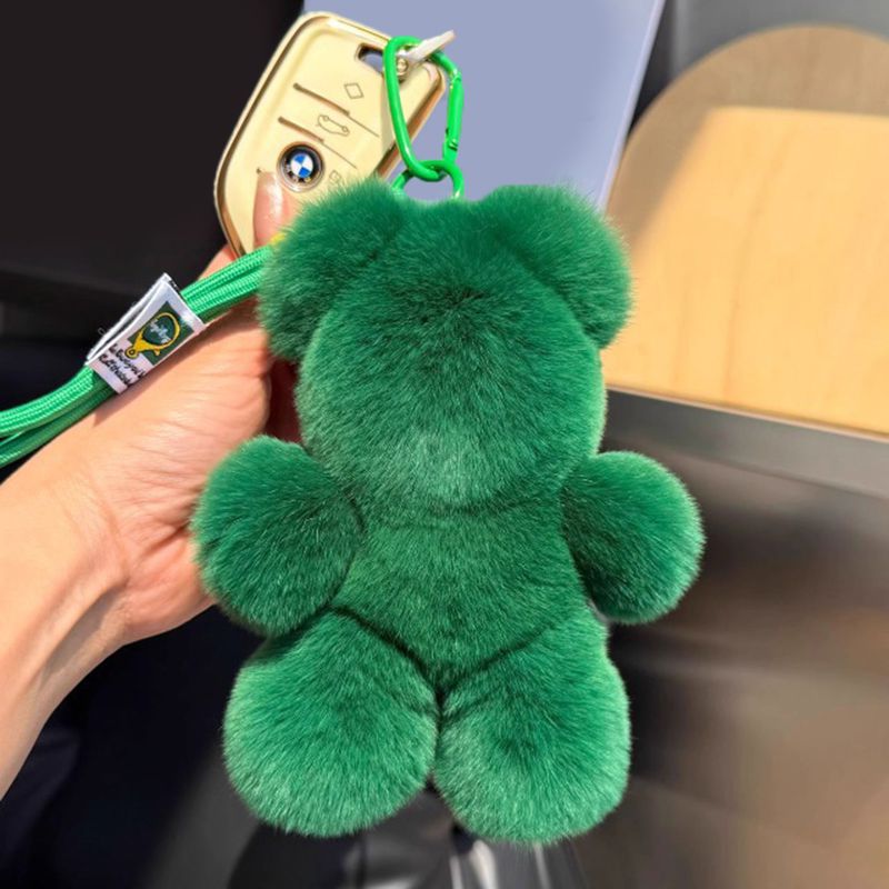 Cute Real Rabbit Fur Bear Keychain Soft Plush Teddy Bear Fur Keyring Bag Charm