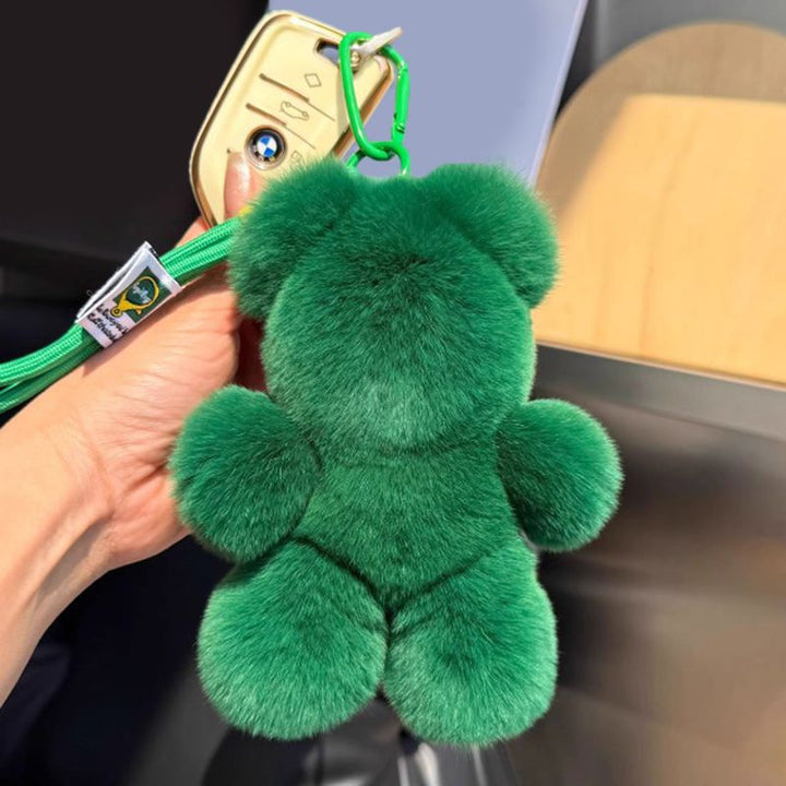 Cute Real Rabbit Fur Bear Keychain Soft Plush Teddy Bear Fur Keyring Bag Charm