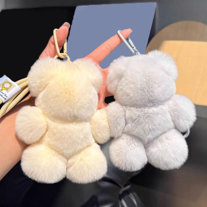 Cute Real Rabbit Fur Bear Keychain Soft Plush Teddy Bear Fur Keyring Bag Charm