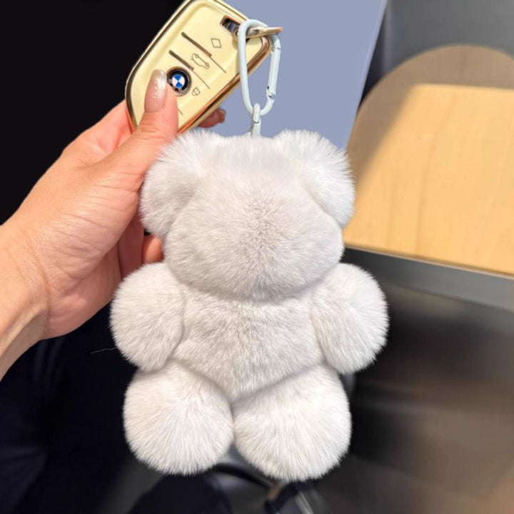 Cute Real Rabbit Fur Bear Keychain Soft Plush Teddy Bear Fur Keyring Bag Charm