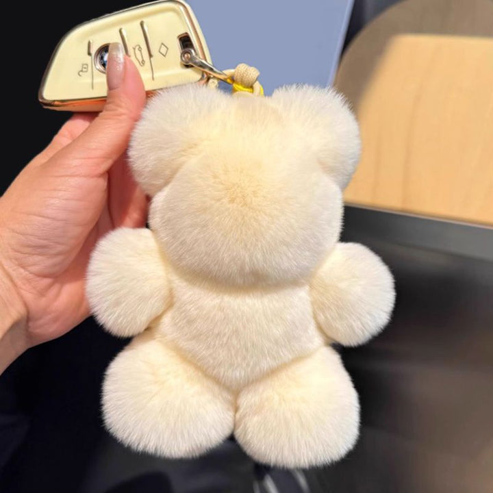 Cute Real Rabbit Fur Bear Keychain Soft Plush Teddy Bear Fur Keyring Bag Charm