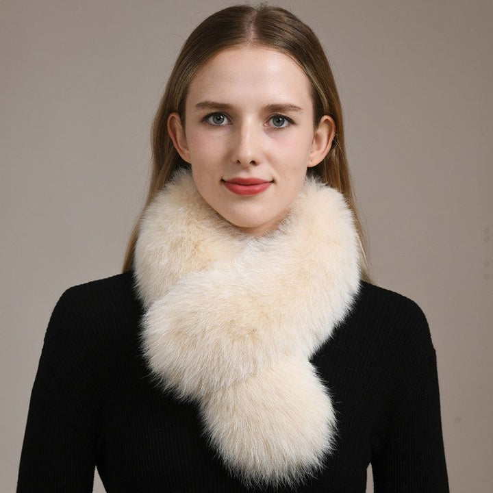 Women’s Real Fox Fur Cross-Over Scarf Genuine Plush Winter Fur Neck Warmer Collar