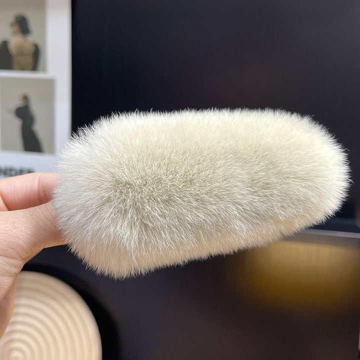 Soft Fluffy Oval Rabbit Fur Alligator Clip