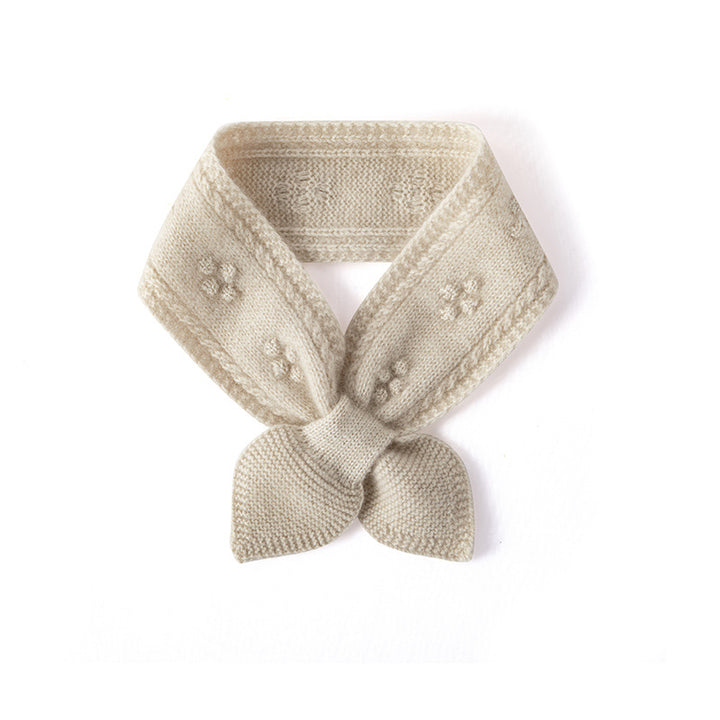 Bow Tie Cashmere Knit Scarf with Floral Embellishments