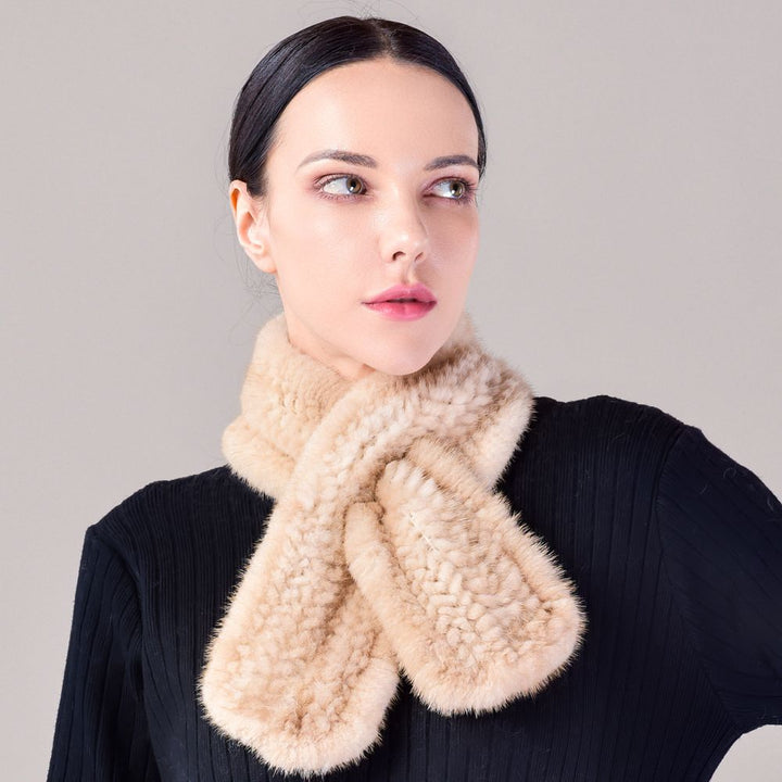 Real Mink Fur Knitted Scarf for Women Luxury Winter Neck Wrap