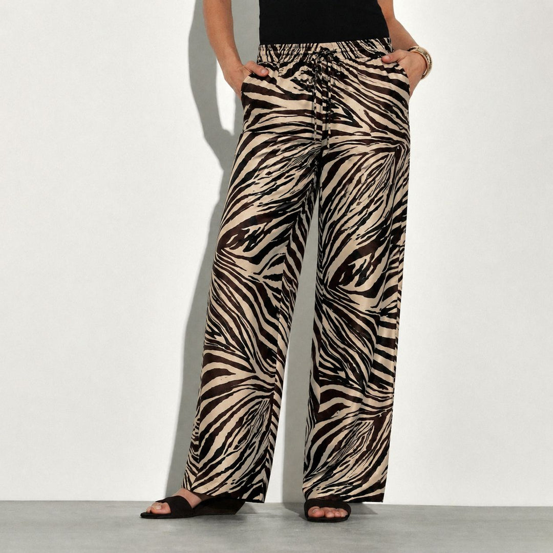 Zebra Printed Washable Silk Lounge Pants For Women