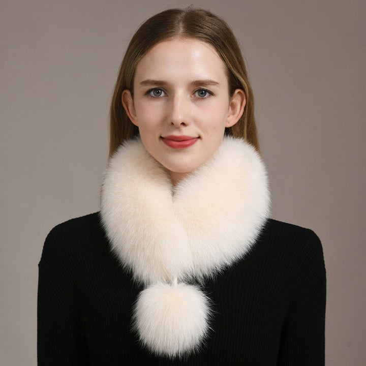 Women’s Real Fox Fur Scarf with Pom-Pom Genuine Fur Collar Neck Warmer