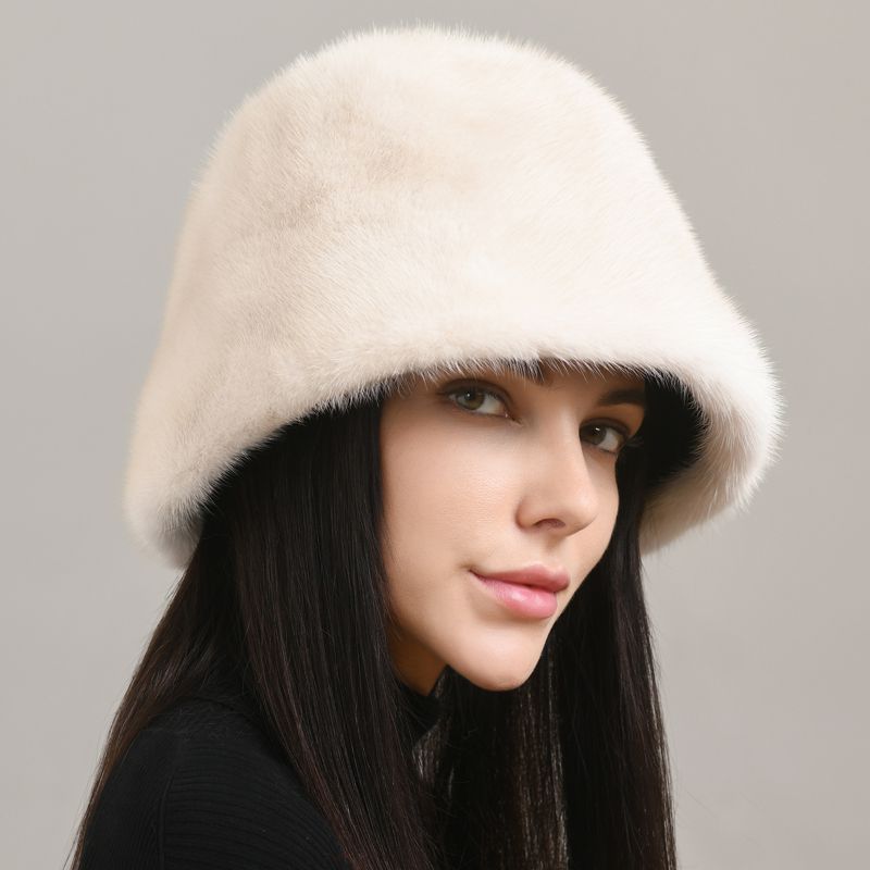 Luxury Real Mink Fur Bucket Hat Soft Warm Elegant Winter Hat for Women