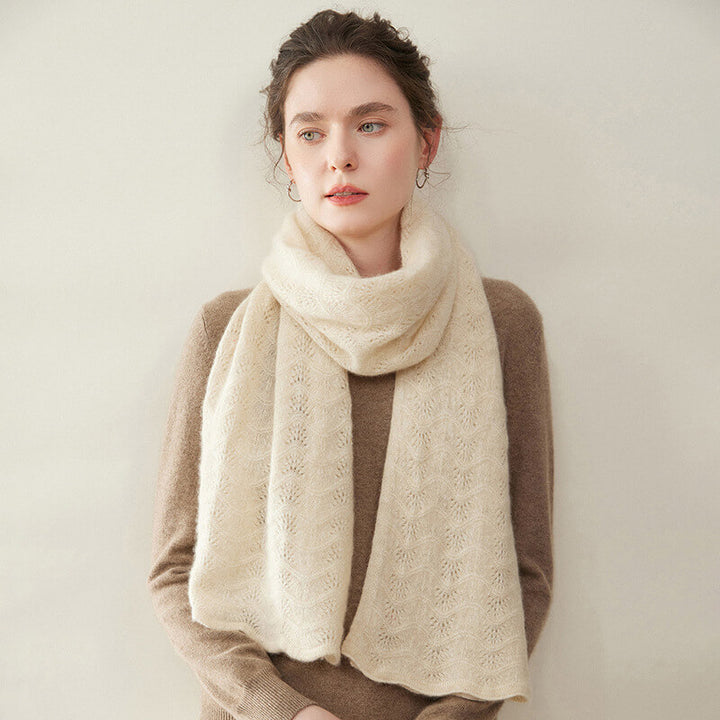 Women's Scalloped Edge Textured Knit 100% Cashmere Scarf