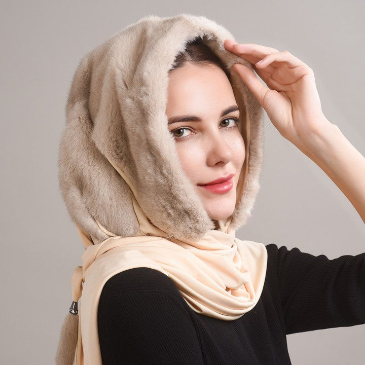 Luxury Real Mink Fur Hooded Hat with Scarf Elegant Winter Fur Hood for Women