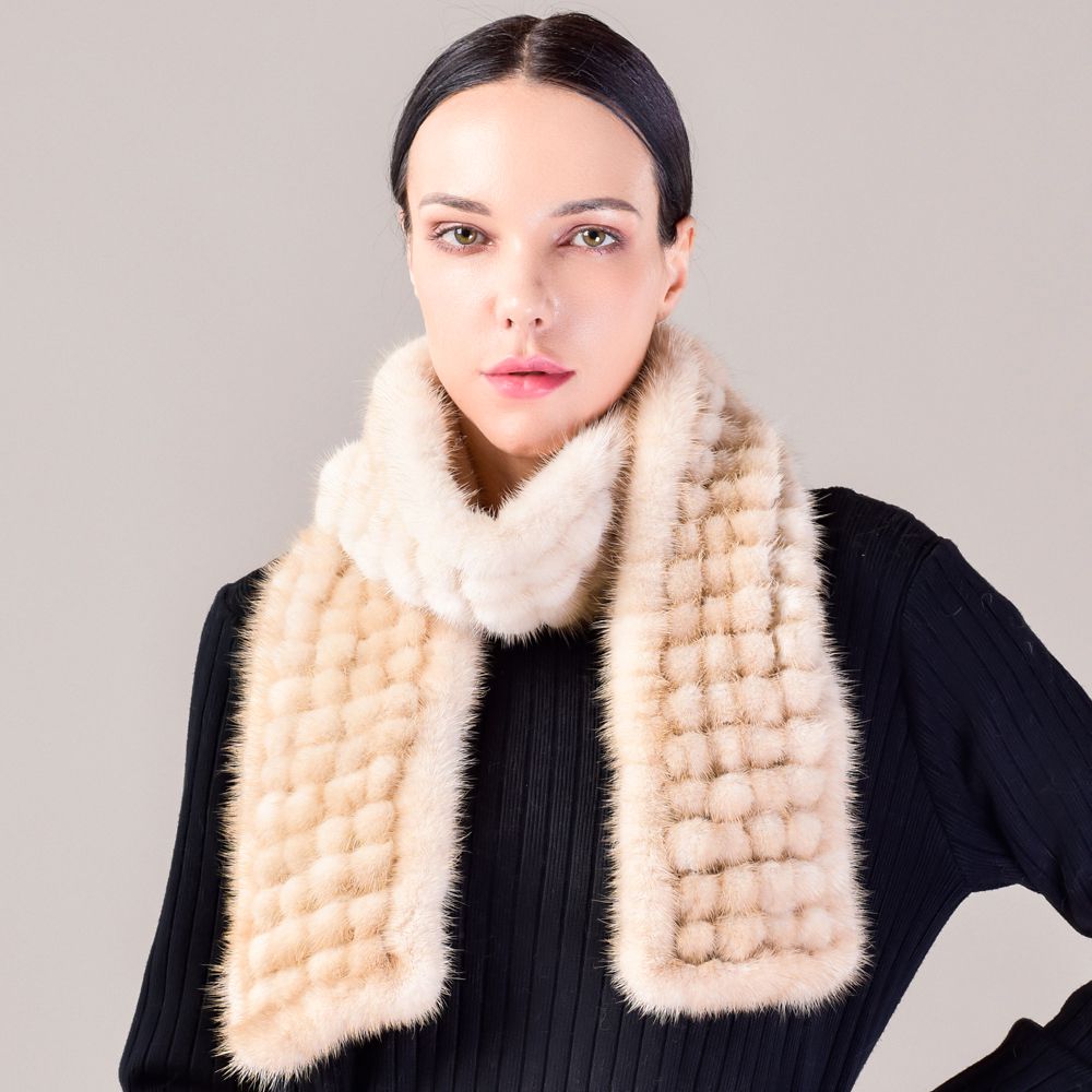 Hand-knitted Playful Pom-Pom Real Mink Fur Scarf for Women Luxury Winter Scarf