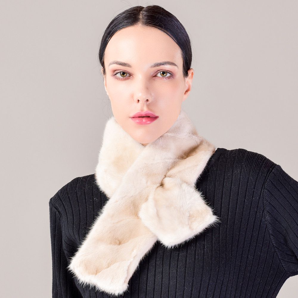 Women's Double-Sided Real Mink Fur Scarf Luxury Winter Lightweight & Elegant Collar Wrap with Slot Loop