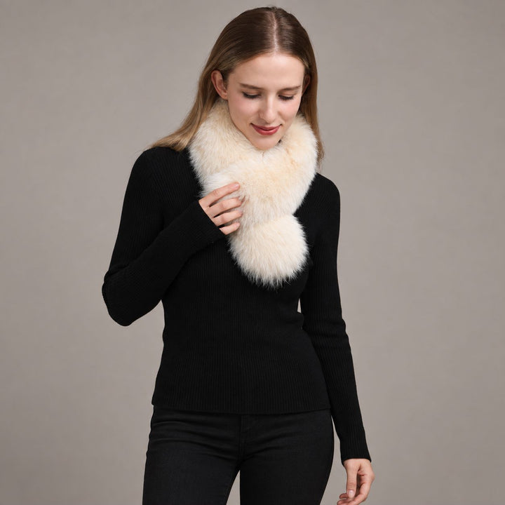 Women’s Real Fox Fur Cross-Over Scarf Genuine Plush Winter Fur Neck Warmer Collar