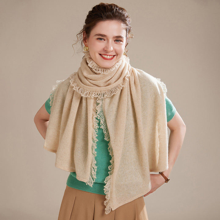 Fringed Cashmere Long Scarf Wrap for Women
