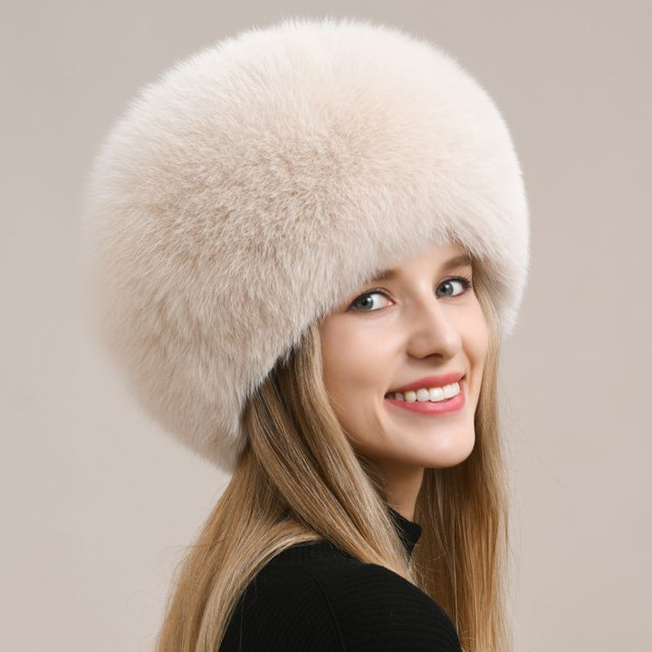 Womens Luxury Fox Fur Russian Hat Thickened Full-Pelt Winter Round Fur Hat
